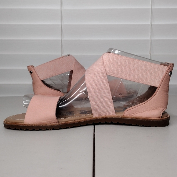Sorel Ella Pink Leather Canvas Cross Strappy Slip On Flat Sandals Sz 8.5 - Picture 8 of 13